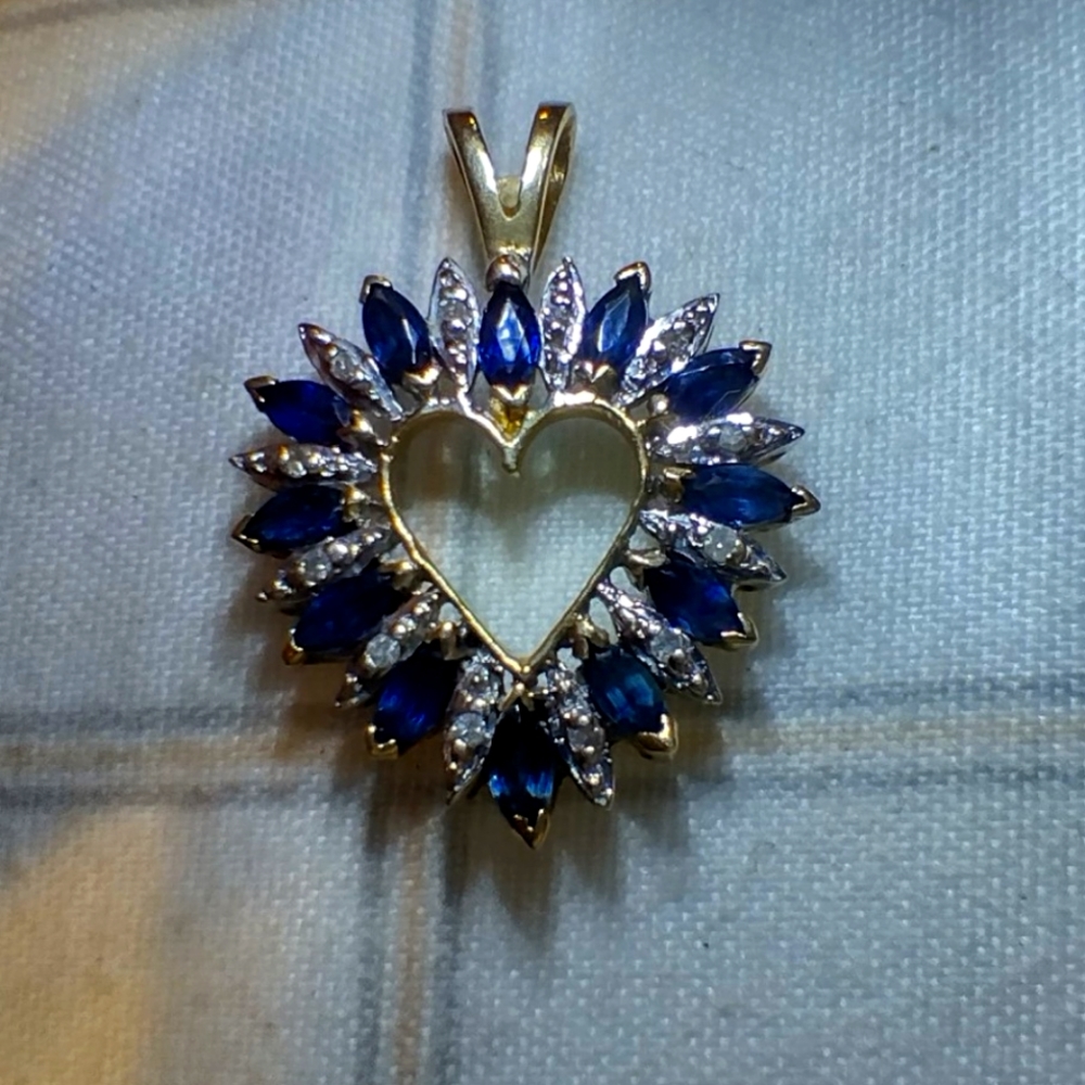 14k yellow gold real sapphire and diamond necklace